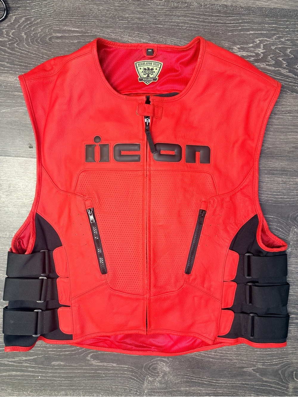 ICON Regulator Red Leather Motorcycle Vest 4XL Armored Y2K Moto Biker